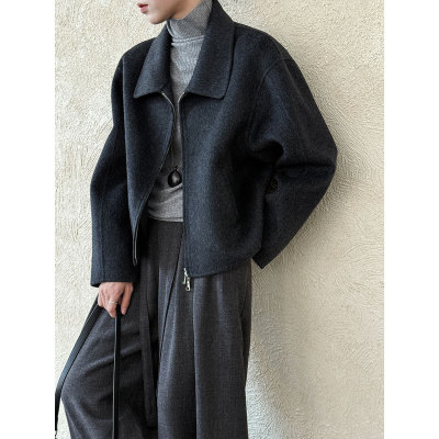 小个子翻领短款毛呢外套女