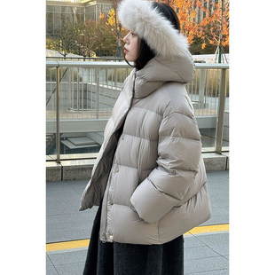 巨好看90白鸭绒连帽羽绒服女冬2025新款 韩系软糯泡芙面包棉服外套