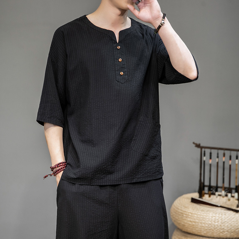风条纹宽松大码透气短袖休闲上衣A011-1-T223-P48,男装T恤,电商A011-1（原4007）