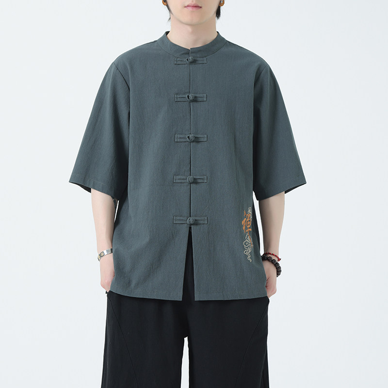 \春夏风男装宽松大码盘扣纯色短袖-DSA011-1-ST010-P58-绿,男装T恤,电商A011-1（原4007）