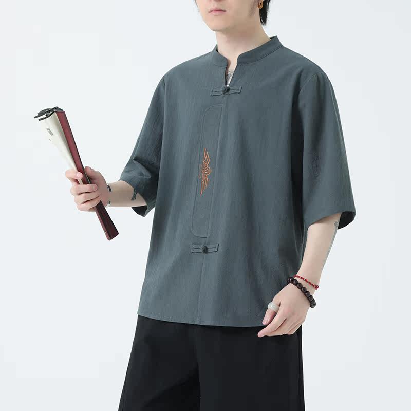 2025新款风男装刺绣宽松大码短袖-DSA011-1-ST035-P55-绿,男装T恤,电商A011-1（原4007）