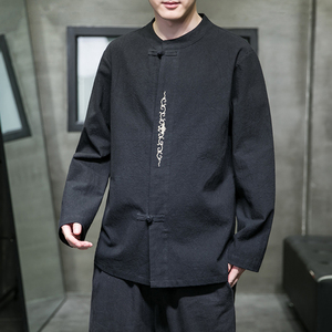 风新款春季宽松大码棉麻刺绣长袖  ST018   黑色-P65图片