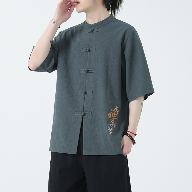 \春夏风男装宽松大码盘扣纯色短袖-DSA011-1-ST010-P58-绿，男装T恤，电商A011-1（原4007）