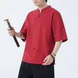 新款风男装刺绣宽松大码短袖-DSA011-1-ST035-P55-红，男装T恤，电商A011-1（原4007）