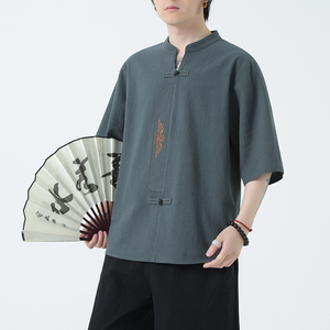 2025新款风男装刺绣宽松大码短袖-DSA011-1-ST035-P55-绿图片