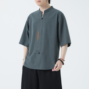2025新款风男装刺绣宽松大码短袖-DSA011-1-ST035-P55-绿