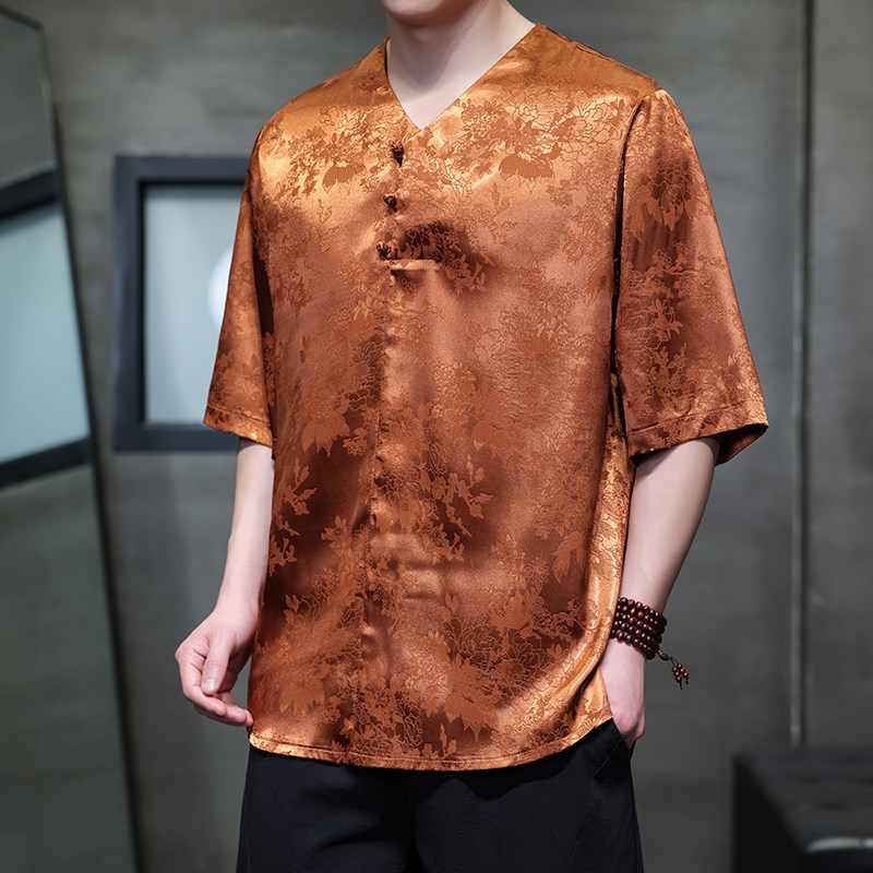 新款风宽松大码盘口提花潮夏季T恤ST051-P58-金,男装T恤,电商A011-1（原4007）