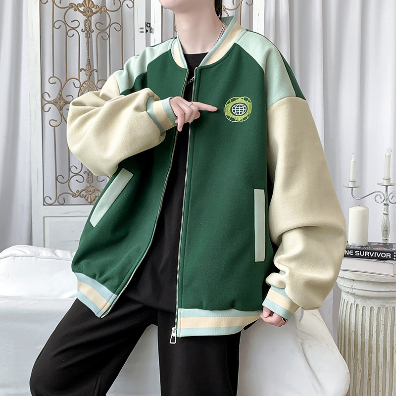 2025秋冬款潮牌夹克棒球服刺绣外套绿A011-1-JK129-P110,男装夹克,电商A011-1（原4007）