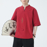 新款风男装刺绣宽松大码短袖-DSA011-1-ST035-P55-红，男装T恤，电商A011-1（原4007）