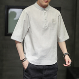夏季宽松大码风纯色休闲绣花短袖ST011-P55-白，男装T恤，电商A011-1（原4007）