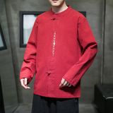 风新款秋季宽松大码棉麻刺绣长袖A011-1ST018红色-P65，男装卫衣，电商A011-1（原4007）