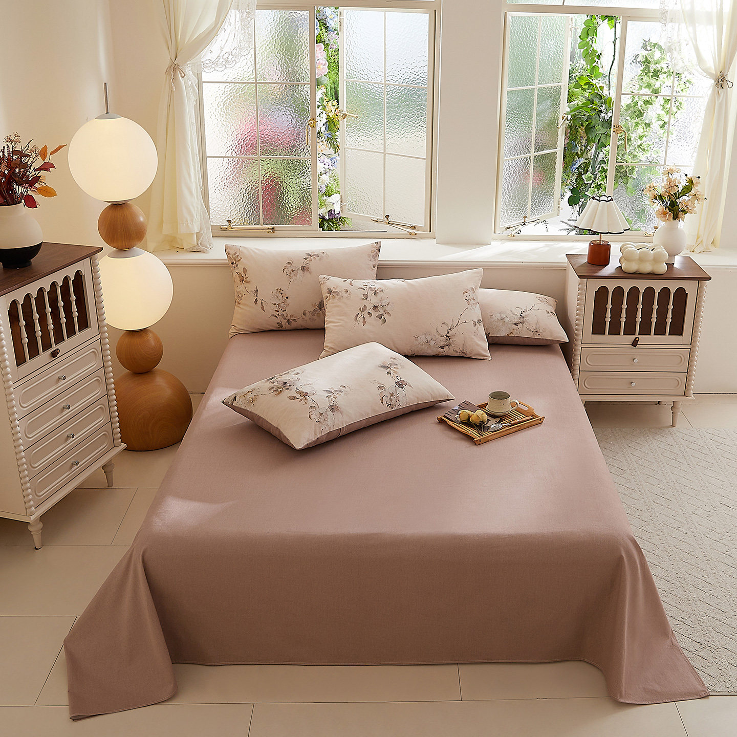 B版布莱垦棕纹理-花蔓2025纯棉磨毛印花单品床单（可定做尺寸）,床上用品,床单,淘宝优惠券,粉丝福利购,淘宝优惠卷