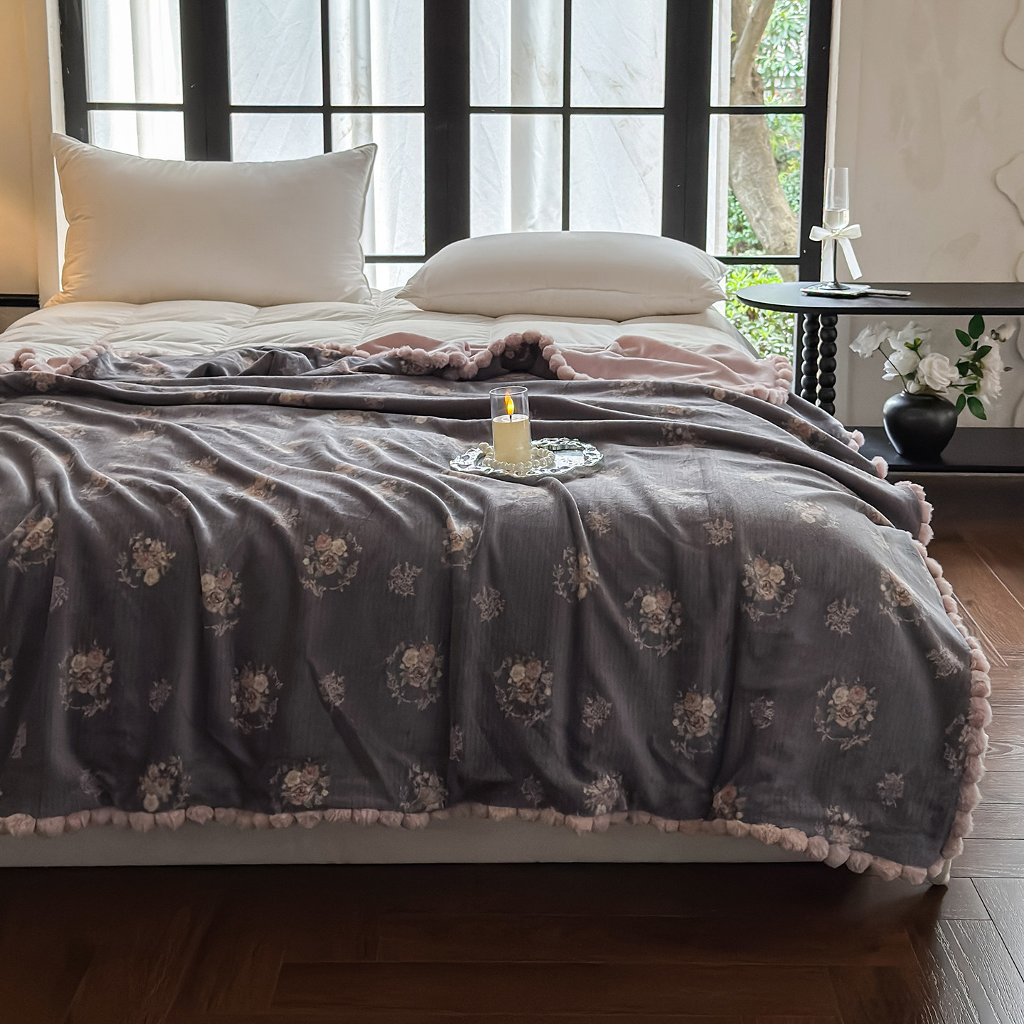 香榭2025新款毛球款法式复古风牛奶绒双层毯,床上用品,休闲毯/毛毯/绒毯,淘宝优惠券,粉丝福利购,淘宝优惠卷