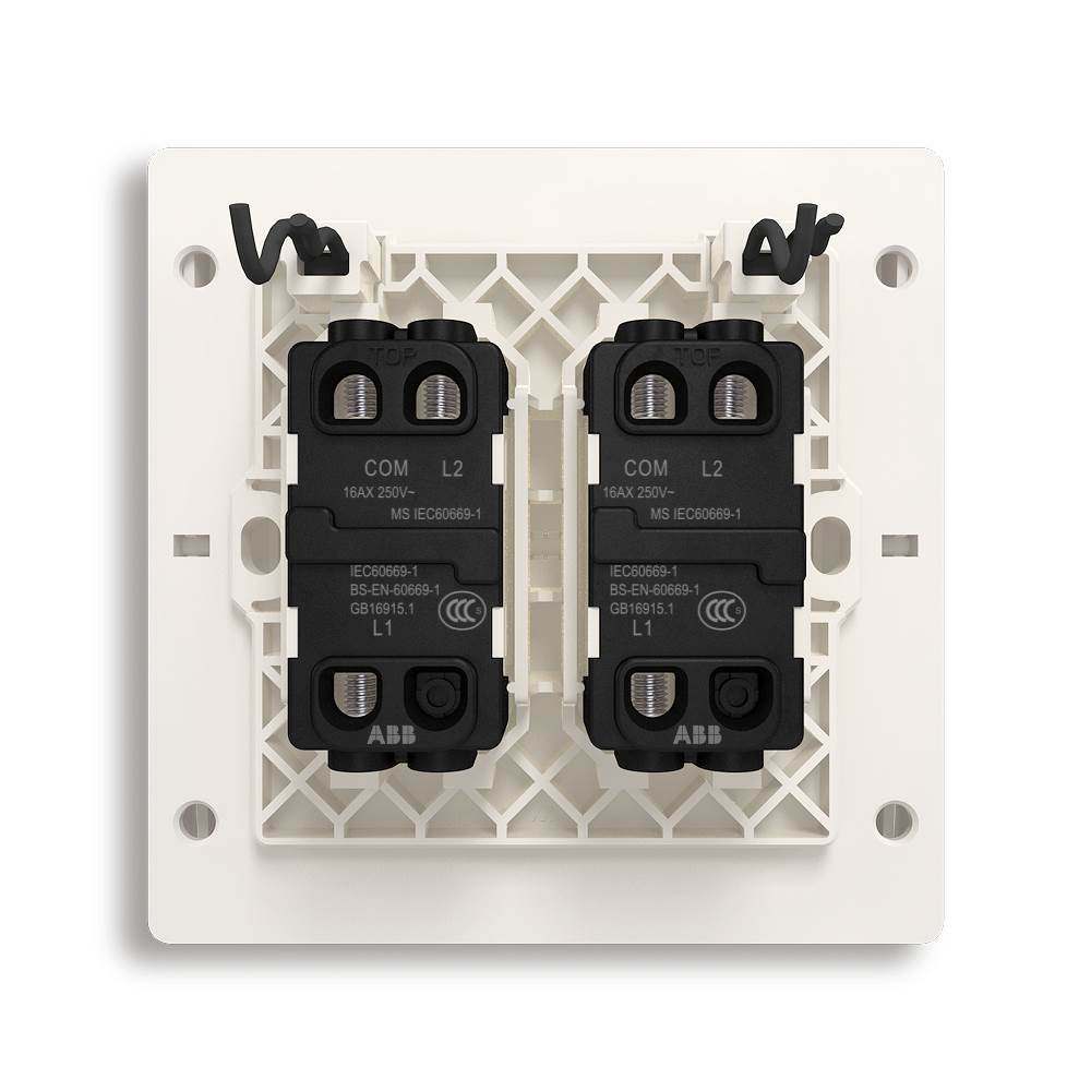 $abb开关二开面板轩致无框雅典白色系列二位双控带led指示灯af168