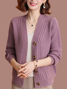 恒彩源羊毛针织开衫女春秋2023新款短款宽松纯色百搭外穿毛衣外套