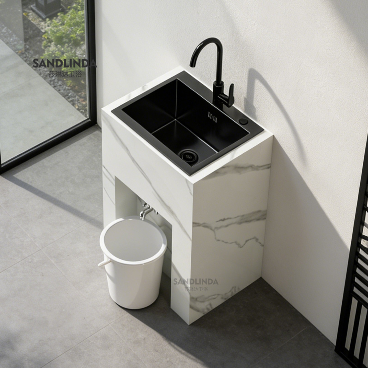 正面接水丨阳台户外立柱洗手盆一体落地水池室外庭院花园洗手池台