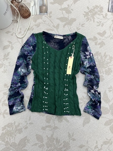 时尚 V领针织拼接中长款 连衣裙女 修身 气质显瘦百搭韩版