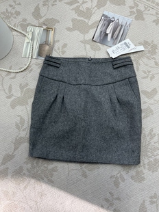 复古深灰色显瘦A字短裙女秋冬百搭通勤呢料款 减龄显瘦