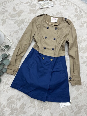 L 高品质新款圆领双排口中长款撞色风衣外套