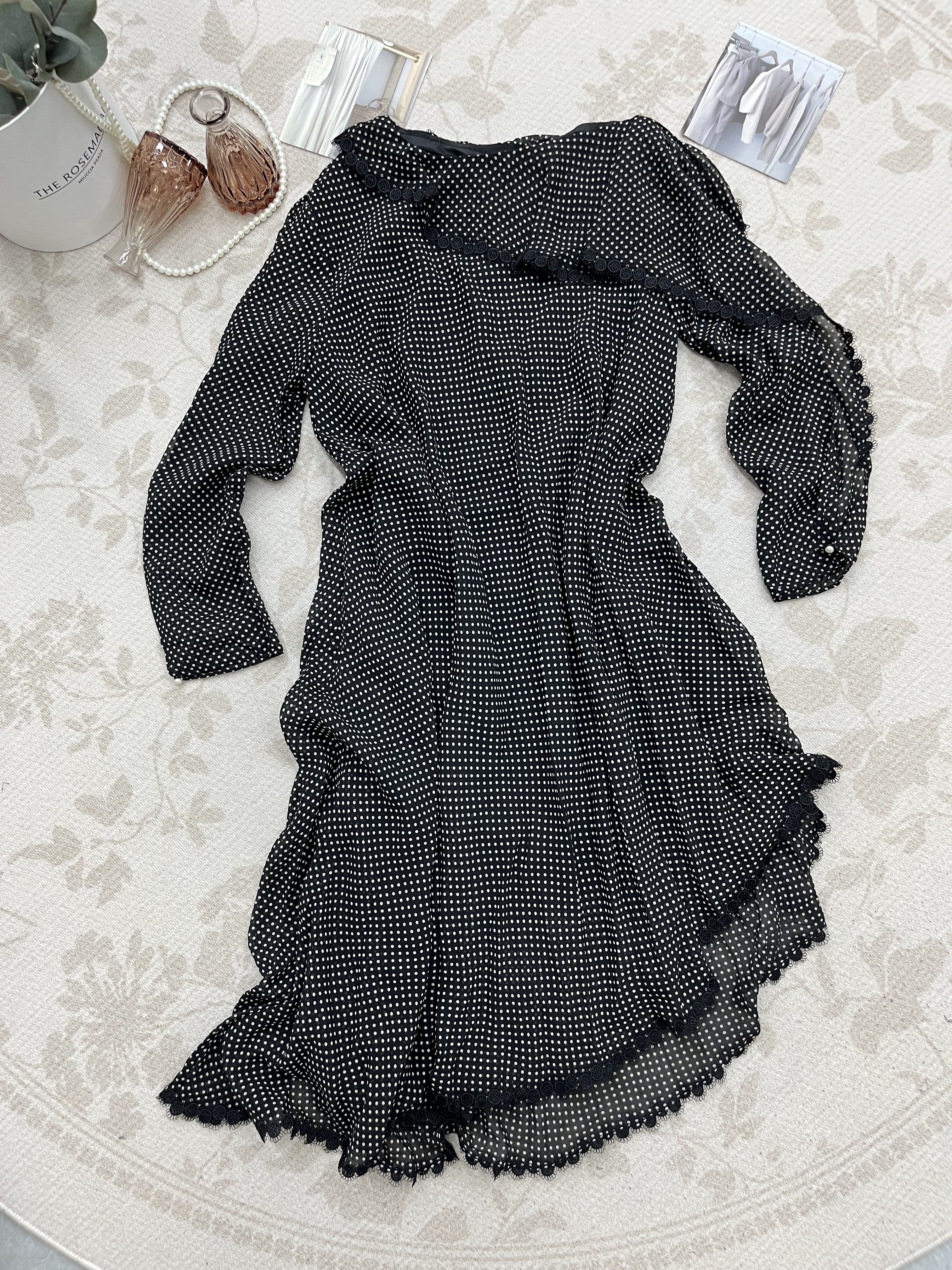 复古显瘦气质韩版修身夏季长袖连衣裙女收腰显瘦雪纺裙子