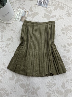 鹿皮绒百褶裙半身裙秋冬甜美减龄简约纯色深绿色高级款