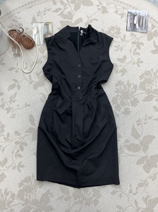 通勤小众时尚 连衣裙女夏季 连衣裙 显瘦无袖 黑色气质修身