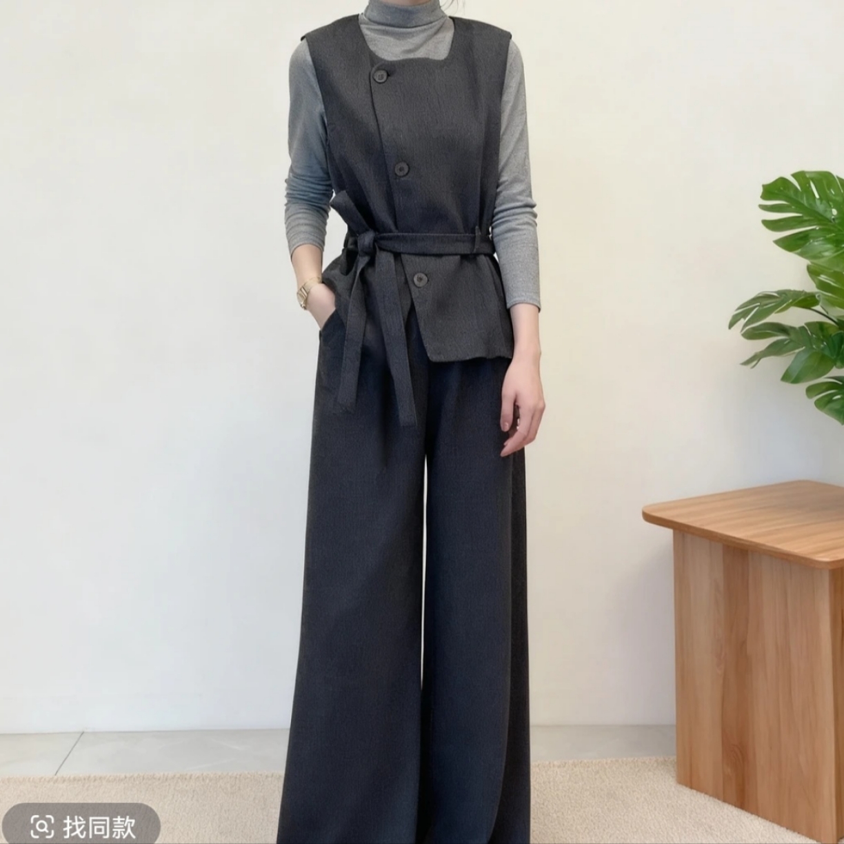 2025秋冬毛呢三件套长袖＋设计感马甲阔腿裤气质套装