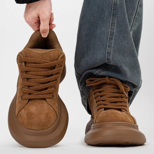 翻毛休闲板鞋 潮牌美拉德厚底面包鞋 内增高7CM松糕大头鞋 美式 男款