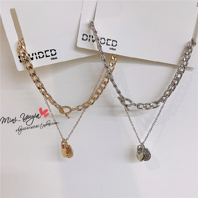 爱心麻花编织硬币人像多层项链