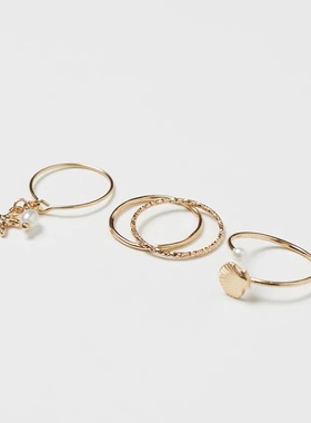 正品HM 欧美INS个性贝壳海星珍珠多造型女韩国开口戒指指环 4枚组