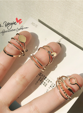 正品HM 欧美简约INS金属多纹理麻花珠圈多造型圆圈戒指指环12枚组