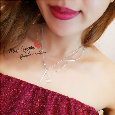 欧美几何多层颈链金属吊坠