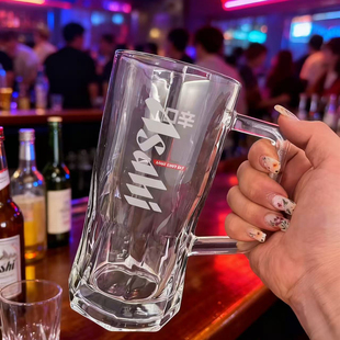 日式加厚ASAHI辛口朝日啤酒杯日料店专用带把扎啤杯精酿玻璃杯