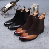 英伦商务百搭正装 休闲切尔西马丁靴尖头真皮磨砂牛皮靴男短靴大码