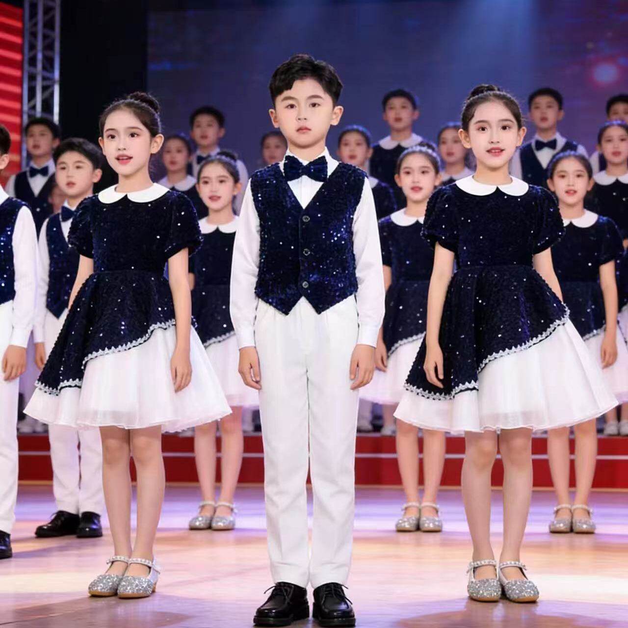 六一儿童合唱亮片蓬蓬裙演出服图片