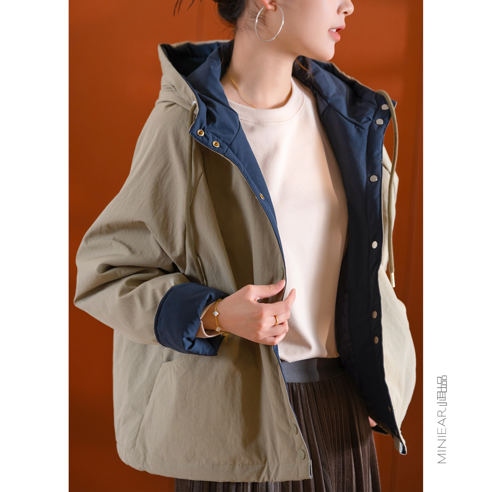 防风保暖纯色长袖夹棉棉服外套