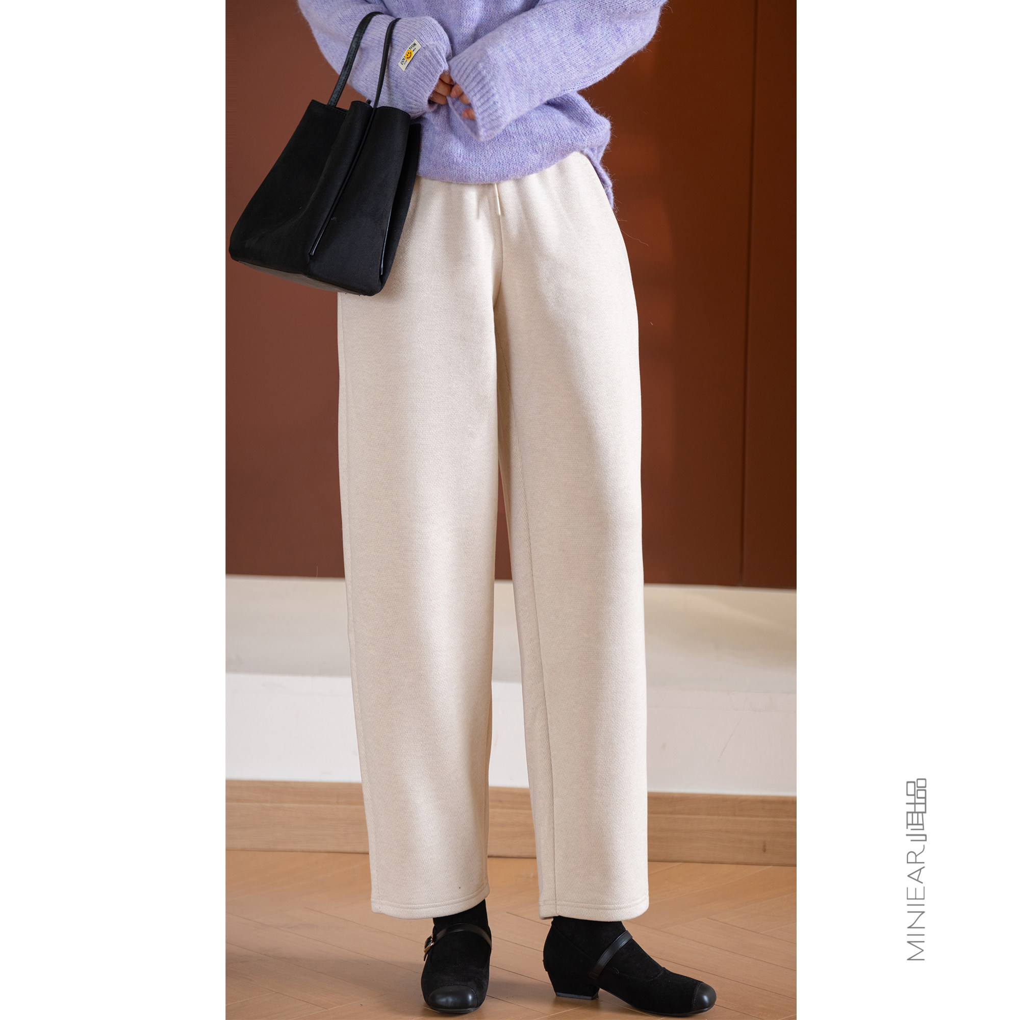 小耳出品含羊毛人字呢九分奶奶裤