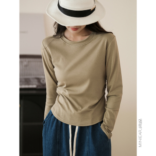 修身 小耳出品 T恤收褶 纯色圆领百搭长袖 显瘦内搭女 巴黎麦田
