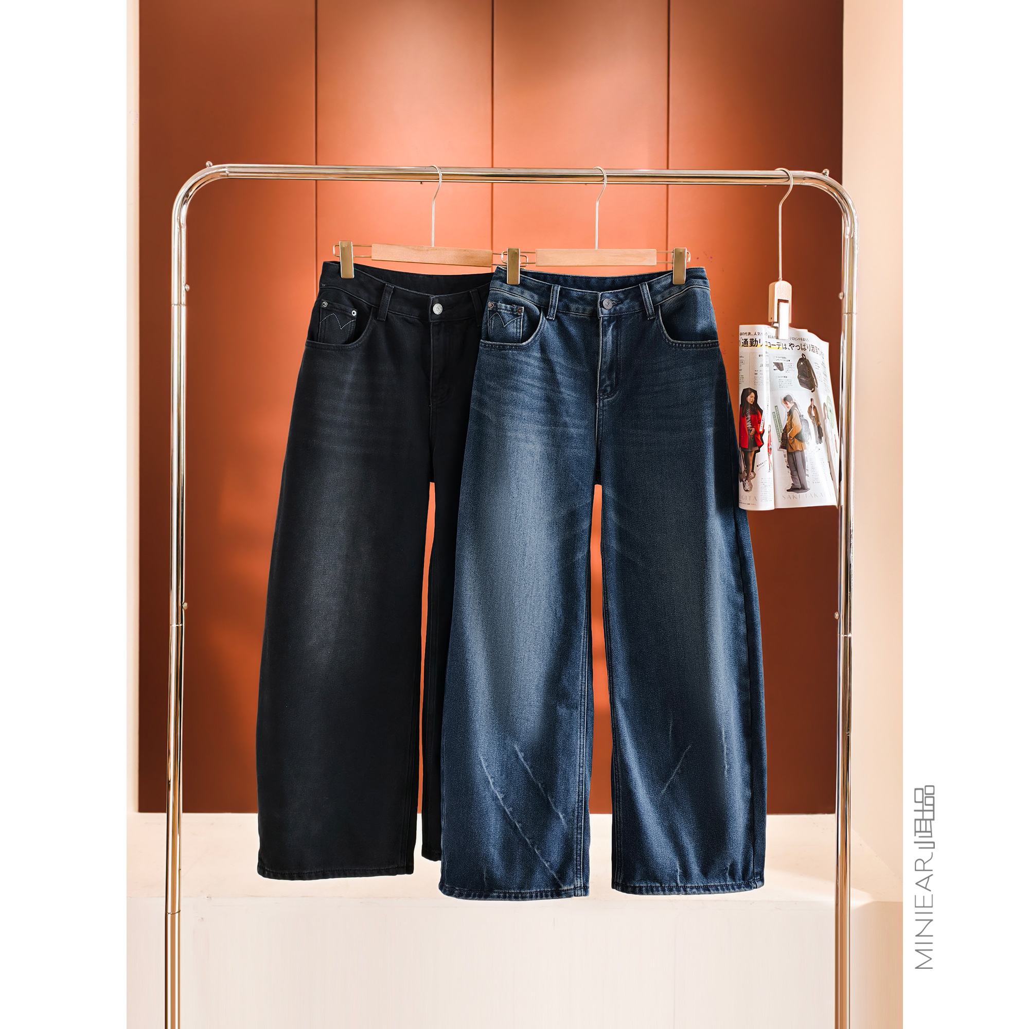 小耳出品棉混纺薄绒弯刀裤长裤