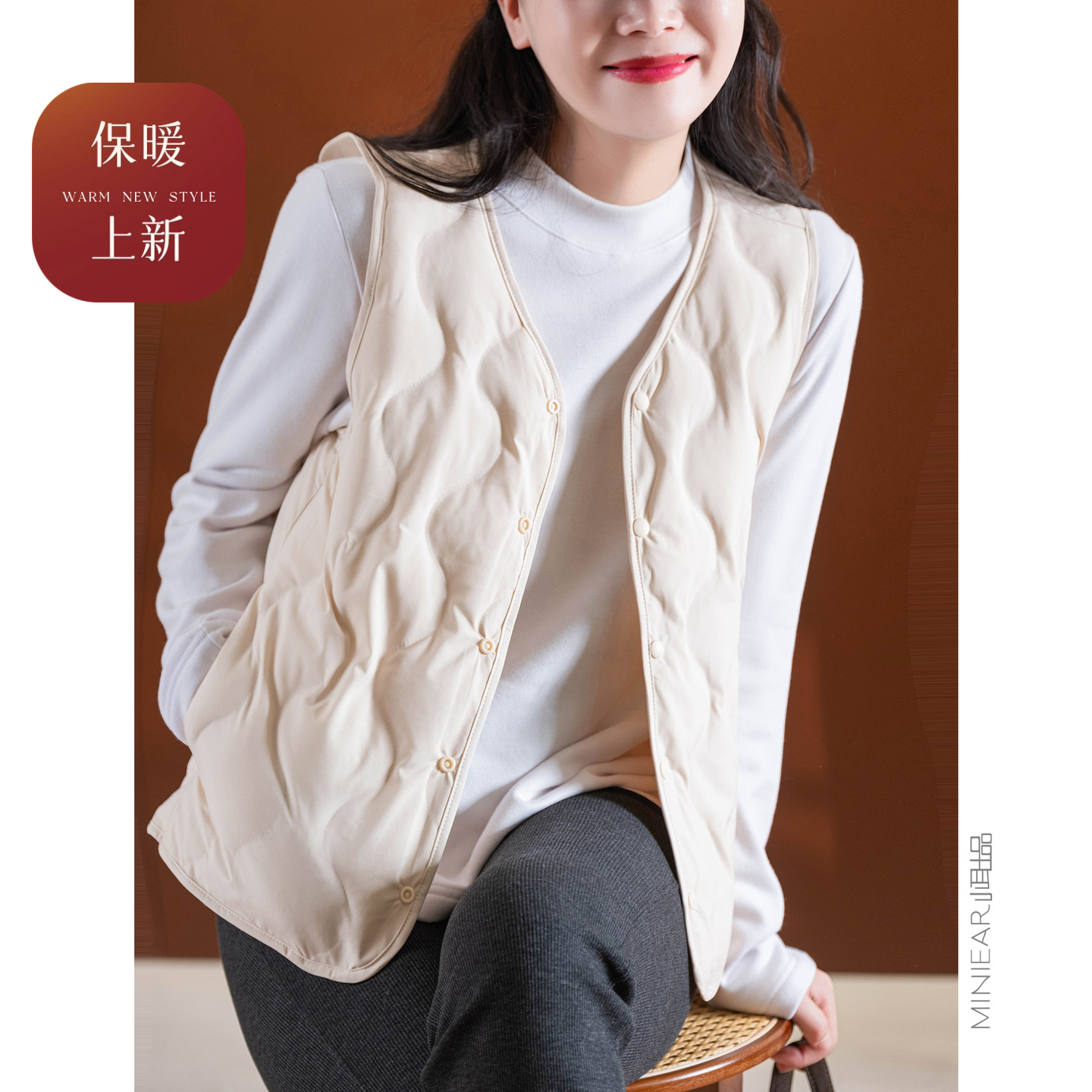 70绵羊毛填充显瘦保暖暗扣马甲女