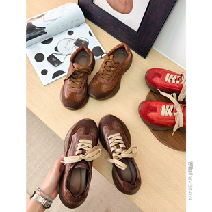 垫秋冬休闲舒适运动鞋 小耳出品头层牛皮牛津底厚底得训鞋 女猪皮鞋