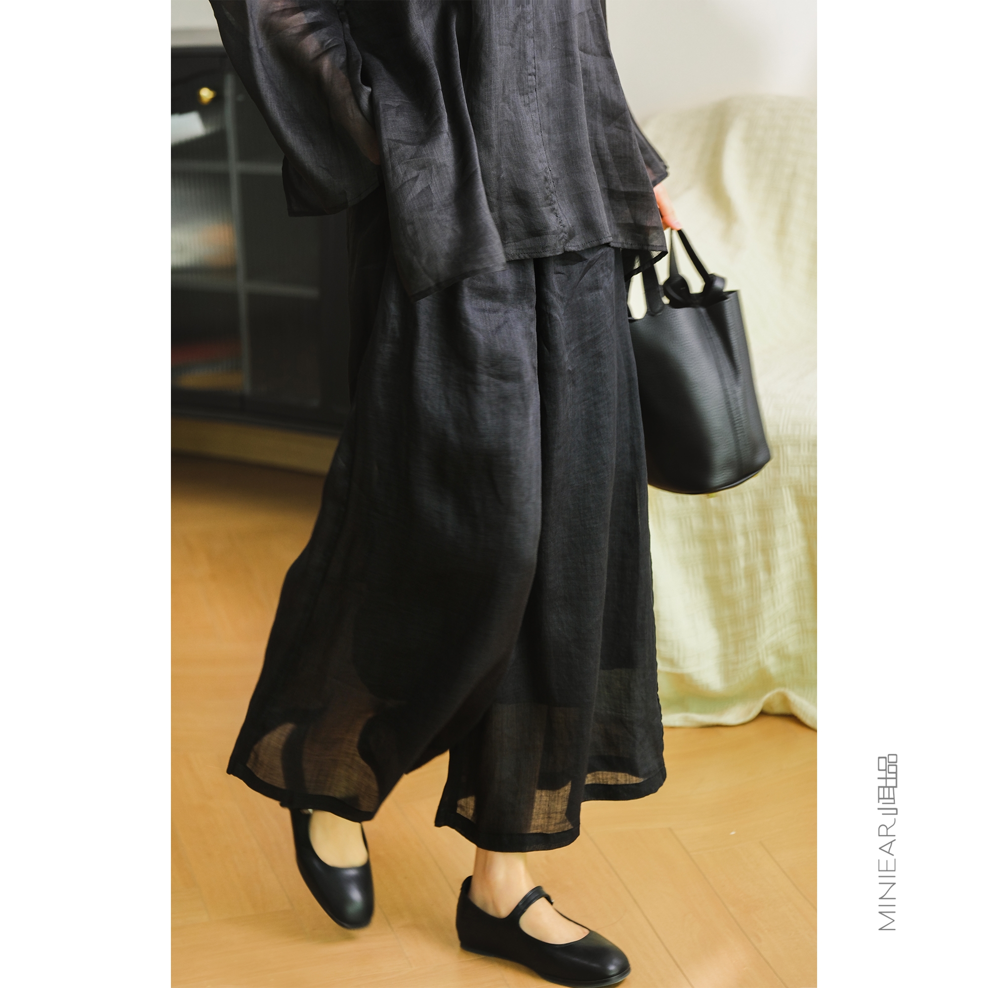 小耳出品【苎麻大福利~！】100支苎麻/双层带内衬阔腿裤宽松显瘦