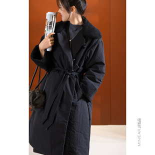 萣制磨砂皱 宽松秋冬中长款 颗粒绒拼接 棉服 外套 风衣版 小耳出品