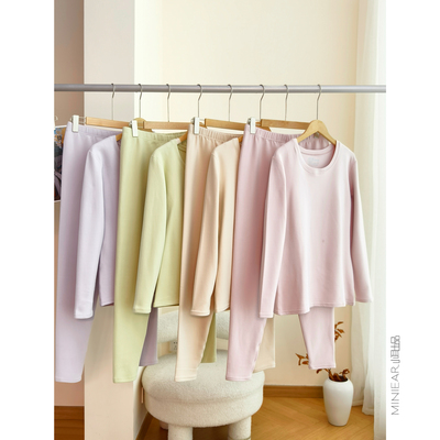 弹力舒适德绒长袖圆领睡衣套装女