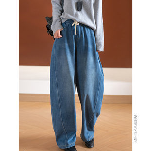 松紧腰系带牛仔裤 小耳出品 内亲肤绒 莱赛尔斜纹 女 立裁镰刀裤