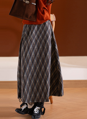 小耳出品 加厚毛呢裙~立裁廓版/色织菱格/重工拉绒 松紧腰半身裙
