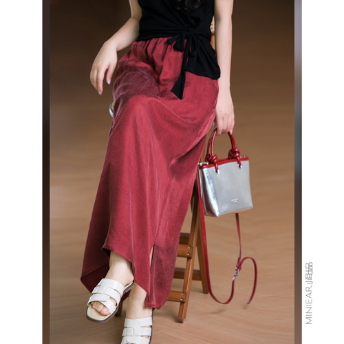 铜氨丝莱赛尔亚麻松紧腰长裙女