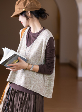 小耳出品 撞色雪花纱/萣染棉线/好穿不易皱/含羊毛 宽松针织马甲