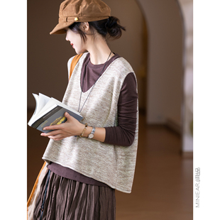 含羊毛 小耳出品 好穿不易皱 萣染棉线 宽松针织马甲 撞色雪花纱