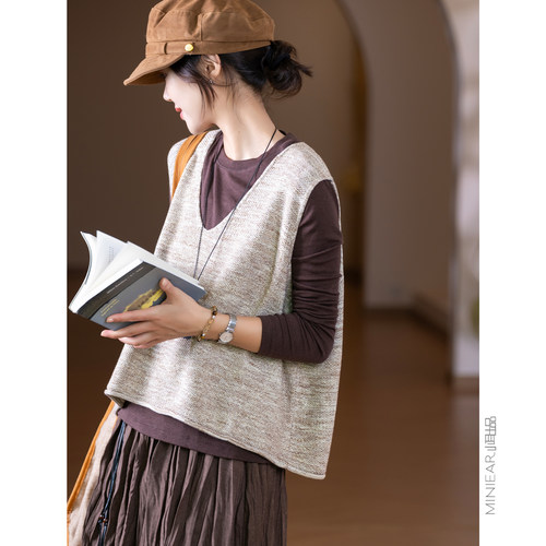 小耳出品羊毛棉混纺V领针织马甲